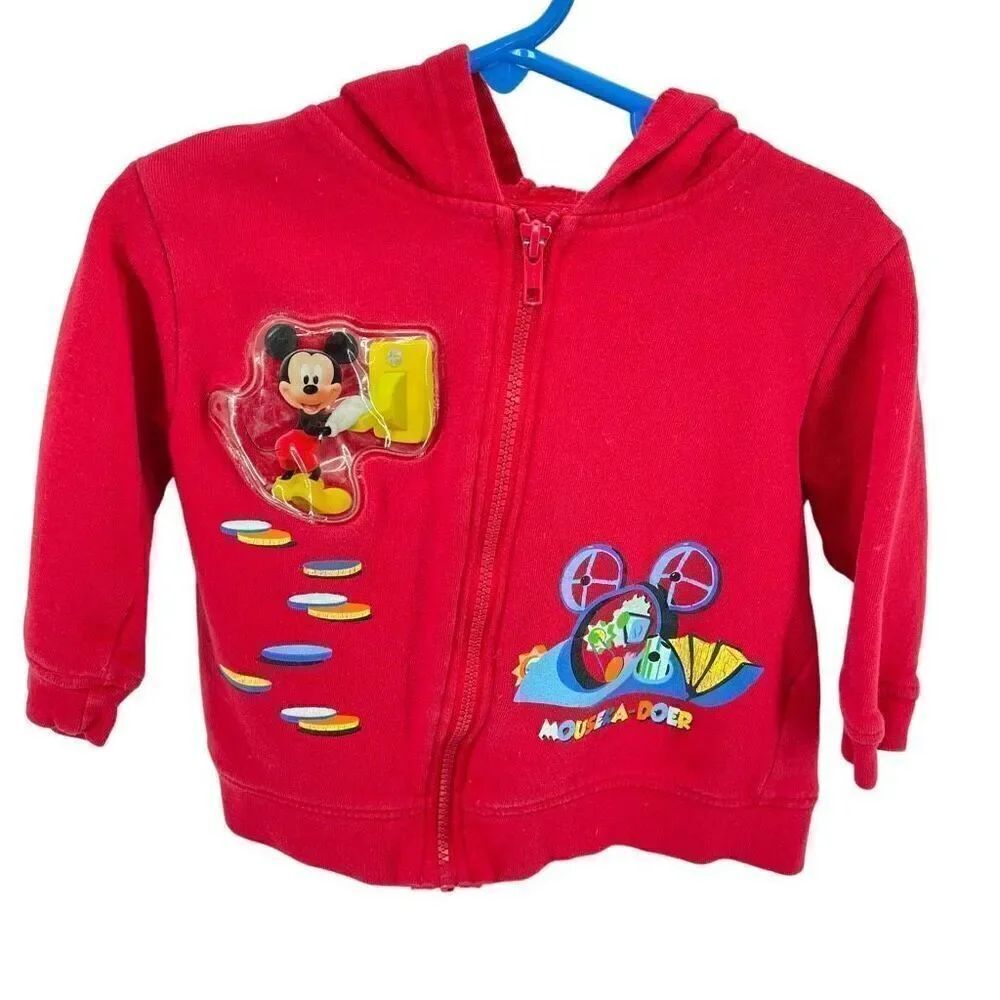 Disney Boys Mickey Mouse Hoodie Full Zip Long Sleeve Hooded Red Size 24 Months